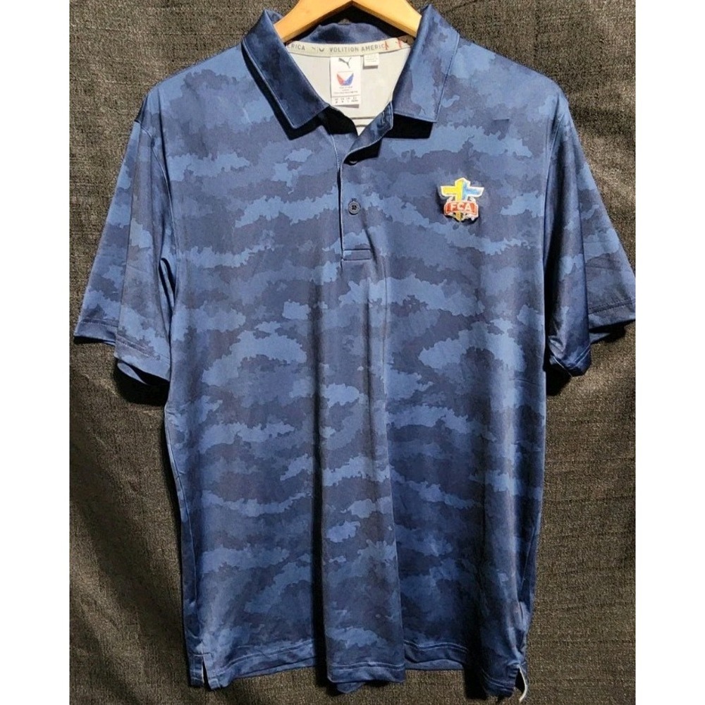 Puma Volition Border Cup Golf Polo Shirt Mens M Stretch Blue Camouflage Perform